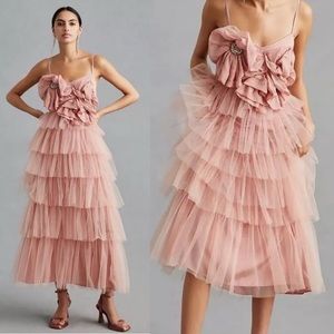 NWT Anthropologie Kavita Bhartia Rosette Tiered Tulle Gown